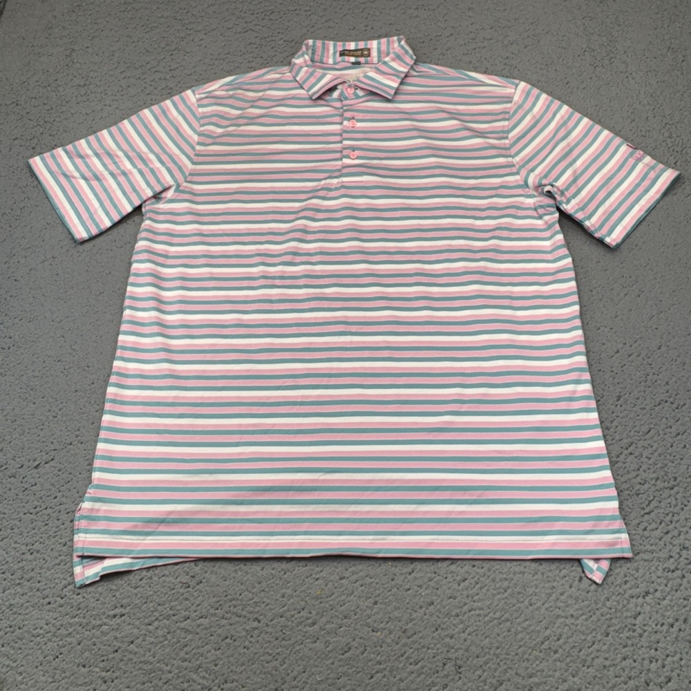 Peter Millar Summer Comfort Mens Large Pink Striped Polo Shirt Golf Oldcastle